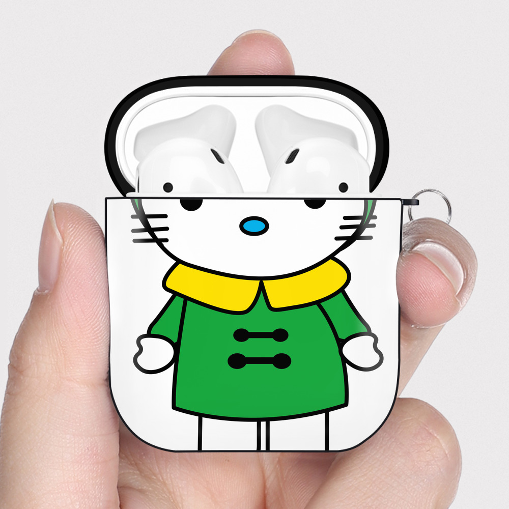 （画像用） Hello Kitty ハローキティ AirPods 第2世代保護ケース ハードシェル ブラック 耐衝撃・防指紋・カラビナ付き