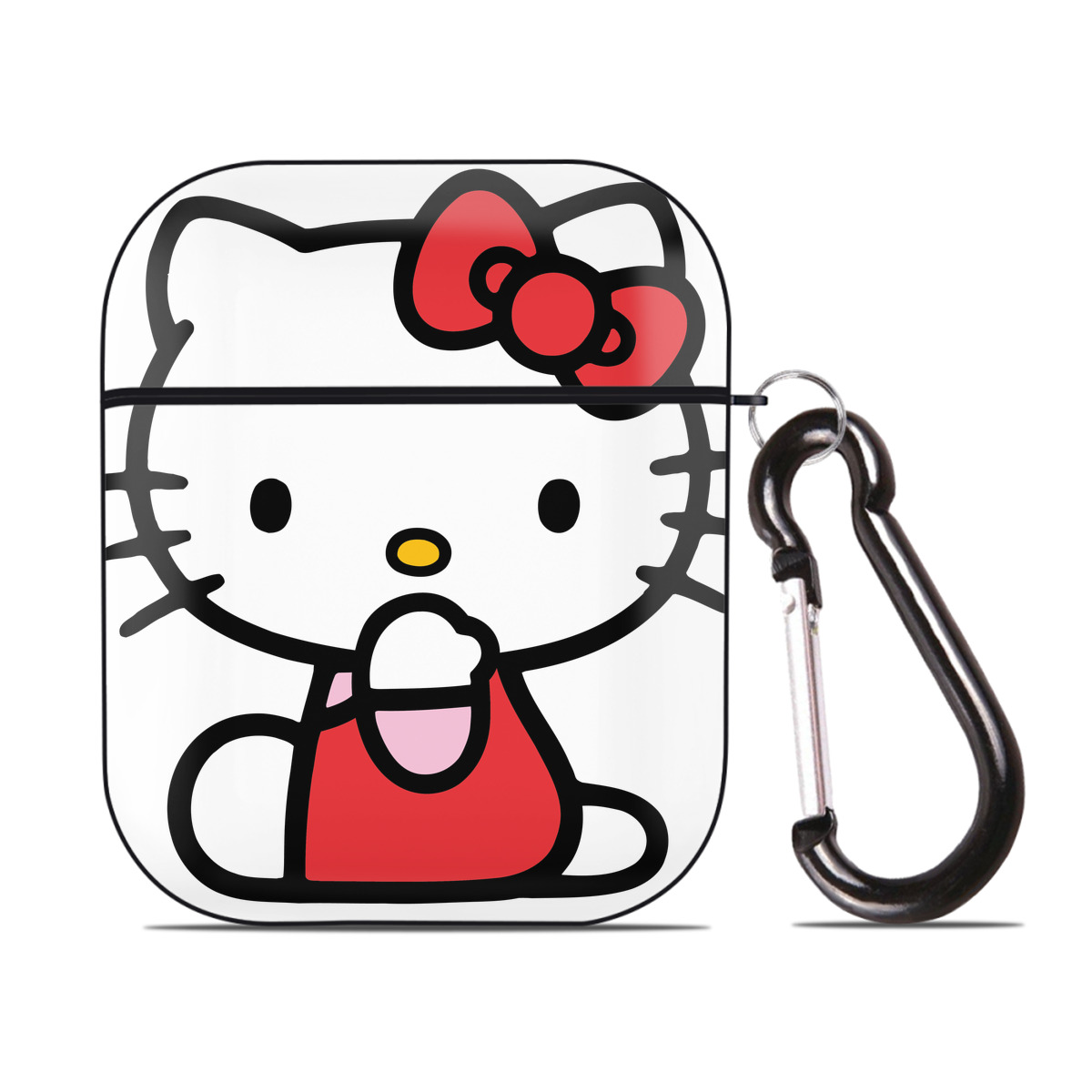 （画像用） Hello Kitty ハローキティ AirPods 第2世代保護ケース ハードシェル ブラック 耐衝撃・防指紋・カラビナ付き