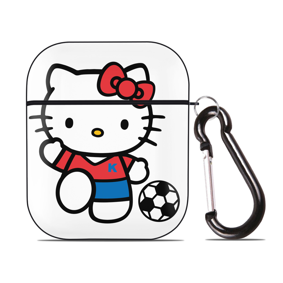 （画像用） Hello Kitty ハローキティ AirPods 第2世代保護ケース ハードシェル ブラック 耐衝撃・防指紋・カラビナ付き