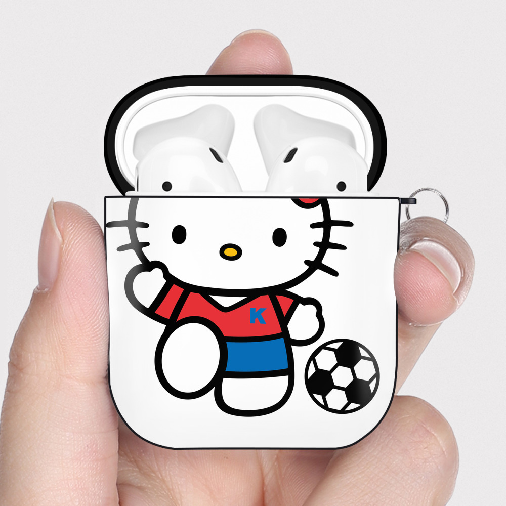 （画像用） Hello Kitty ハローキティ AirPods 第2世代保護ケース ハードシェル ブラック 耐衝撃・防指紋・カラビナ付き