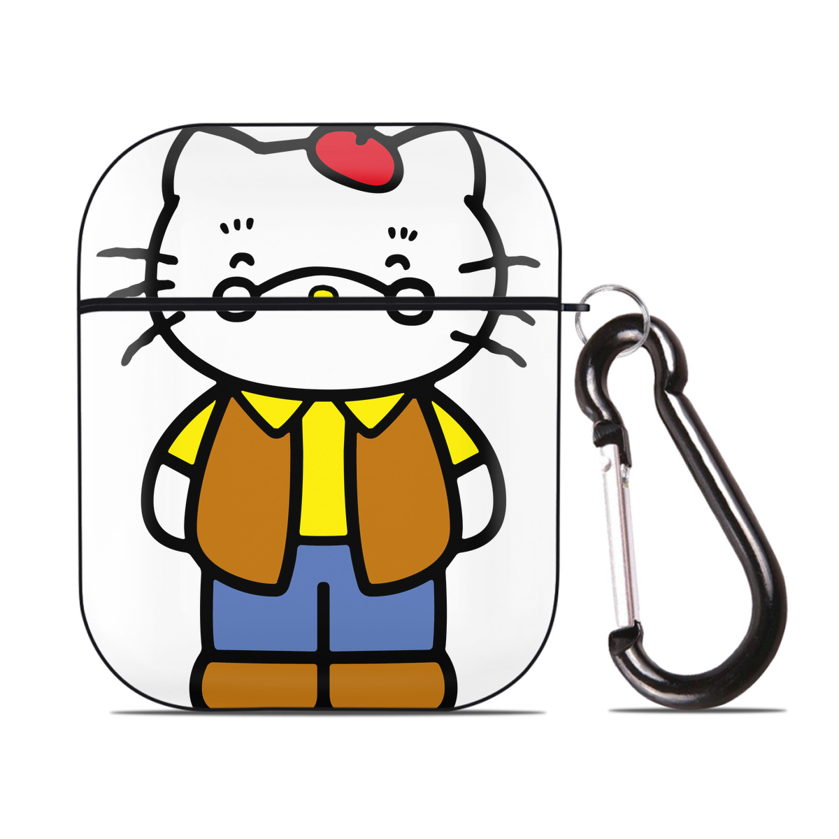 （画像用） Hello Kitty ハローキティ AirPods 第2世代保護ケース ハードシェル ブラック 耐衝撃・防指紋・カラビナ付き