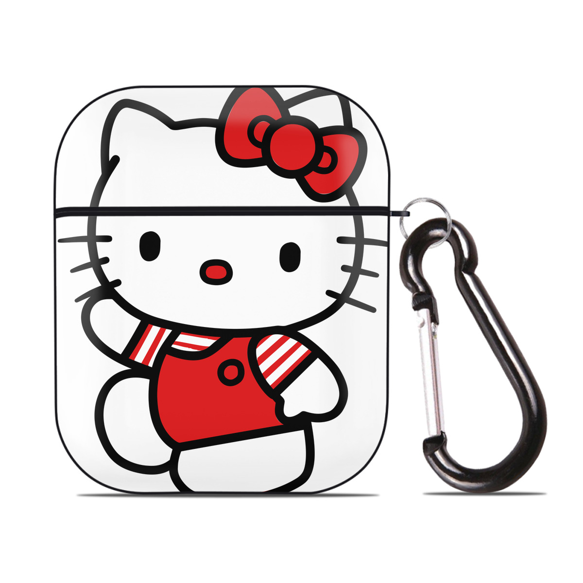 （画像用） Hello Kitty ハローキティ AirPods 第2世代保護ケース ハードシェル ブラック 耐衝撃・防指紋・カラビナ付き