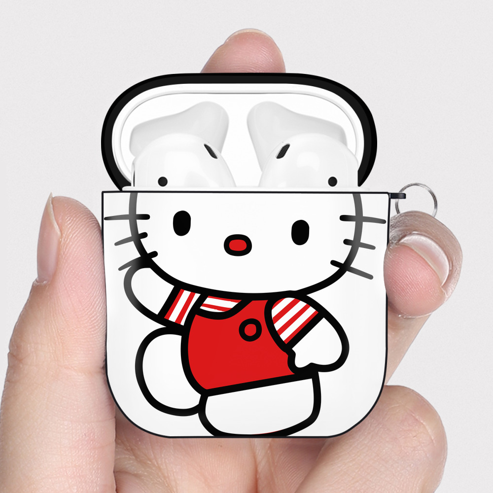 （画像用） Hello Kitty ハローキティ AirPods 第2世代保護ケース ハードシェル ブラック 耐衝撃・防指紋・カラビナ付き