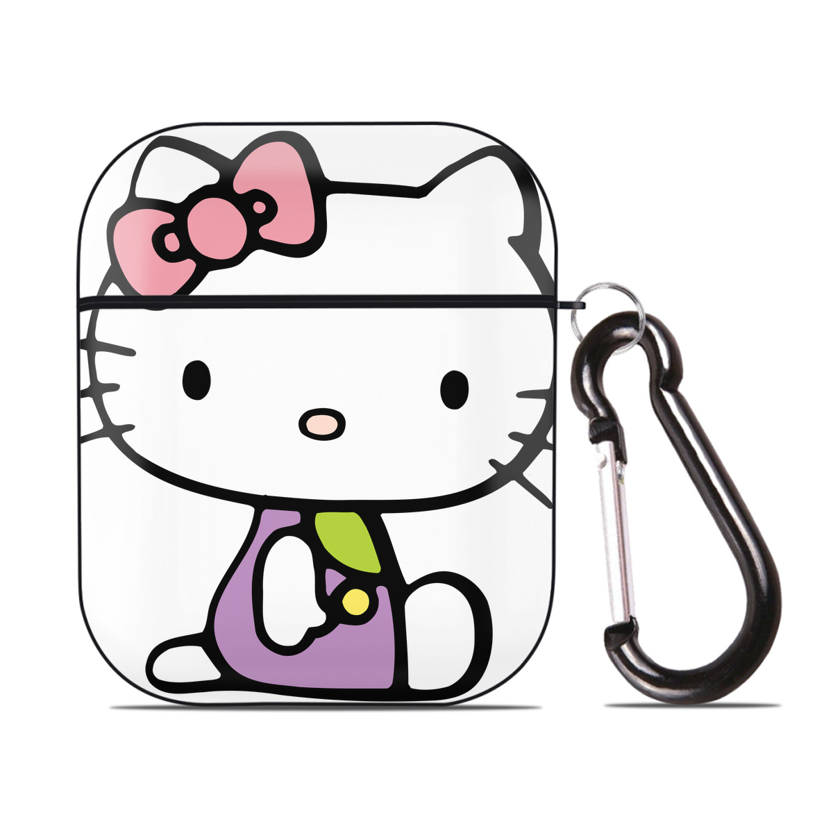 （画像用） Hello Kitty ハローキティ AirPods 第2世代保護ケース ハードシェル ブラック 耐衝撃・防指紋・カラビナ付き