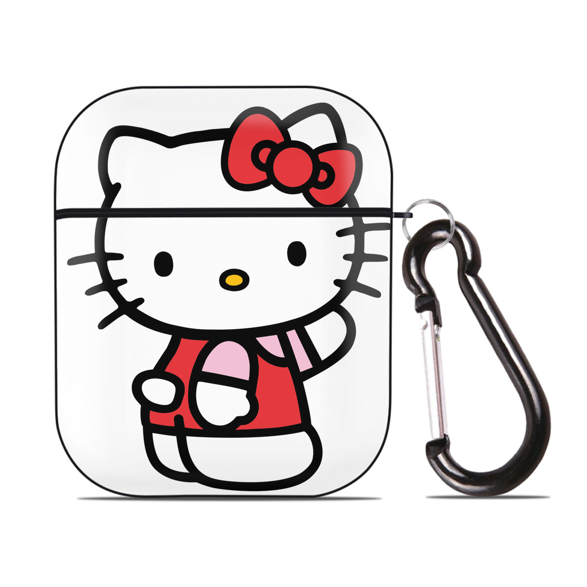 （画像用） Hello Kitty ハローキティ AirPods 第2世代保護ケース ハードシェル ブラック 耐衝撃・防指紋・カラビナ付き