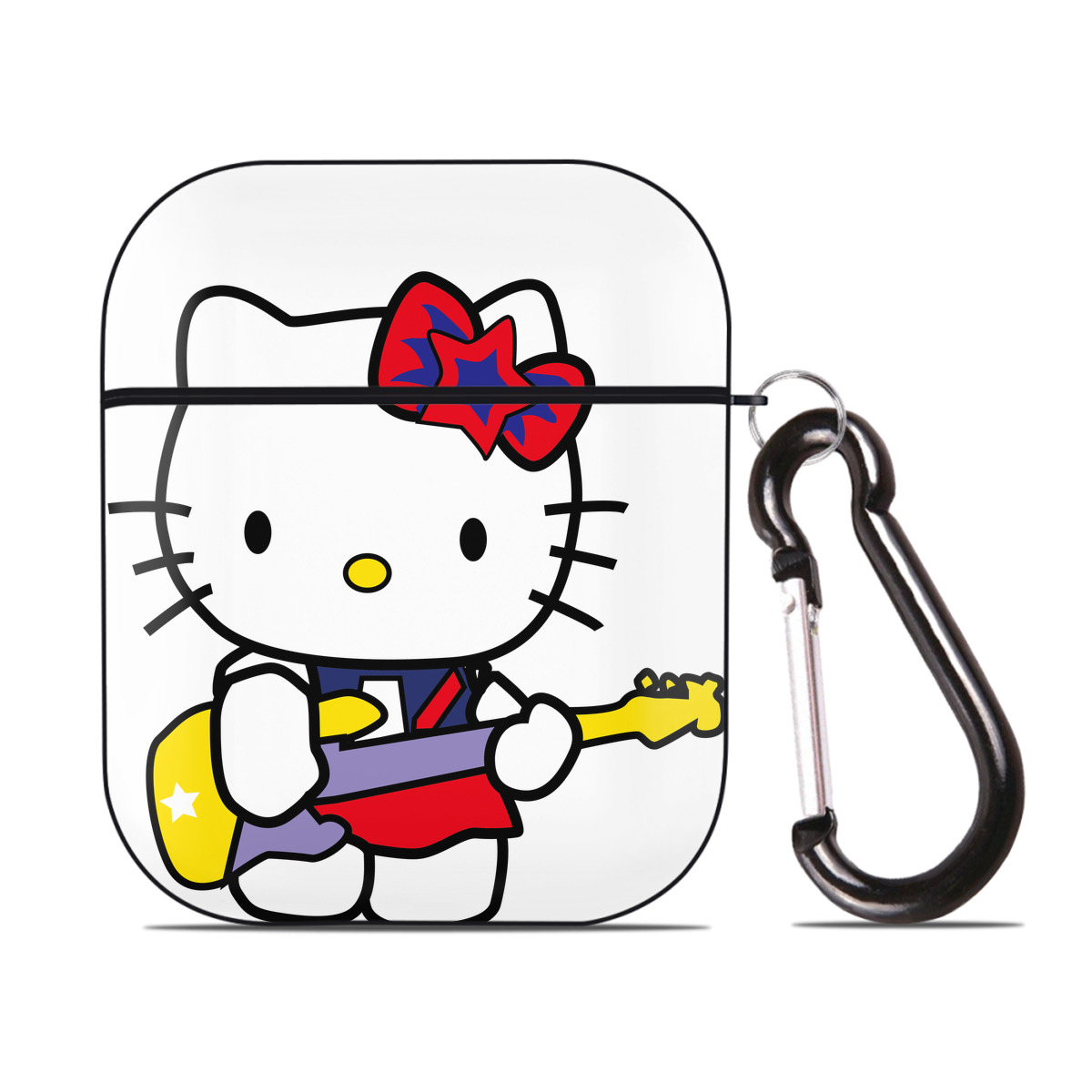 （画像用） Hello Kitty ハローキティ AirPods 第2世代保護ケース ハードシェル ブラック 耐衝撃・防指紋・カラビナ付き
