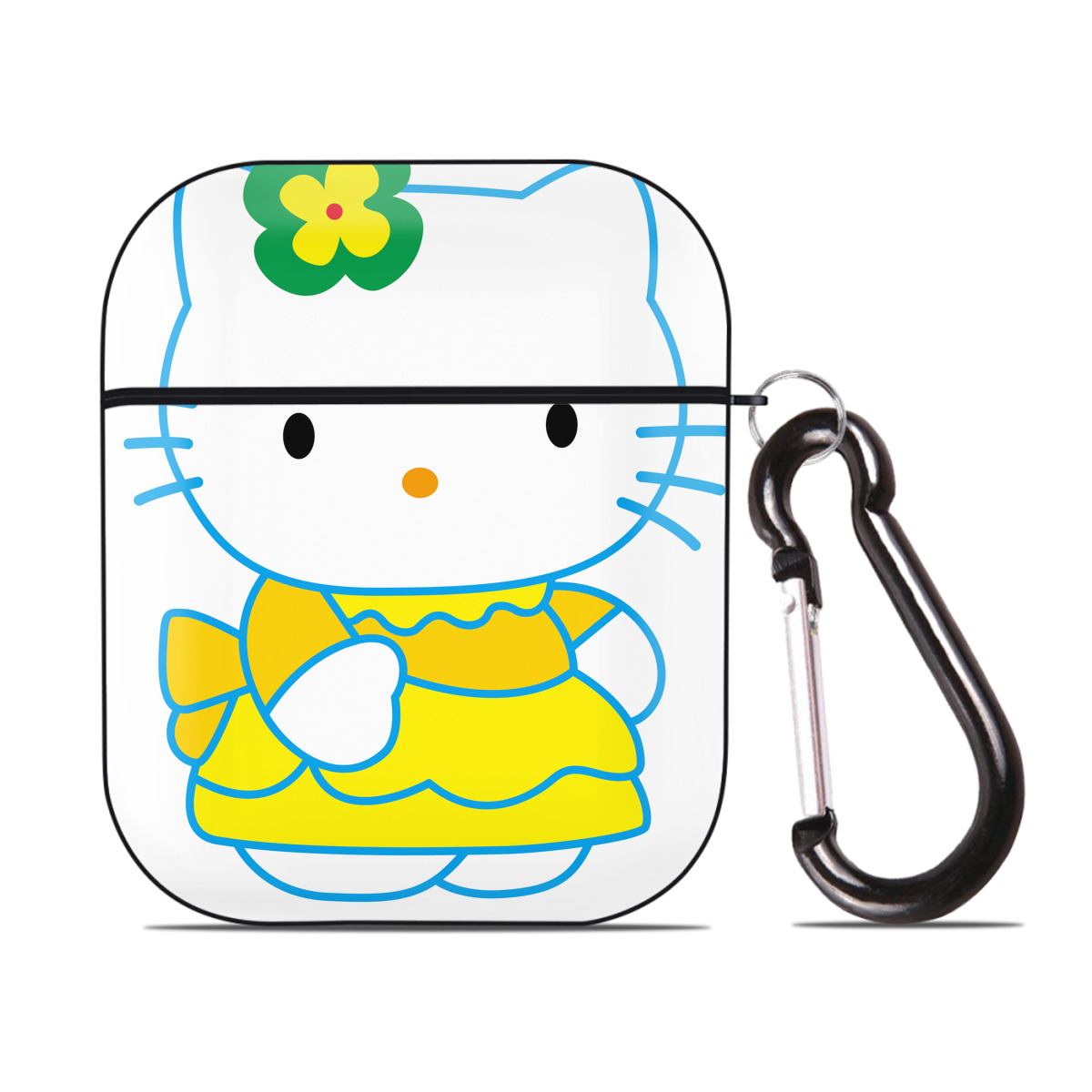 （画像用） Hello Kitty ハローキティ AirPods 第2世代保護ケース ハードシェル ブラック 耐衝撃・防指紋・カラビナ付き