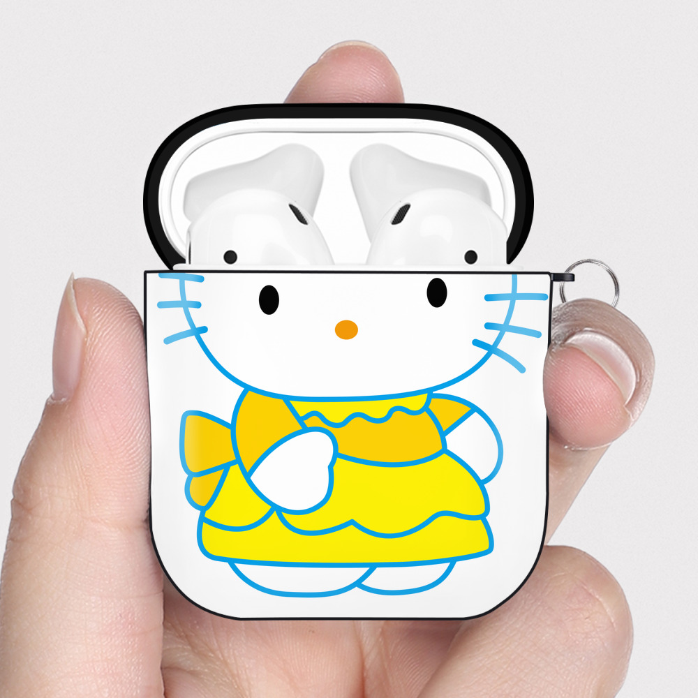 （画像用） Hello Kitty ハローキティ AirPods 第2世代保護ケース ハードシェル ブラック 耐衝撃・防指紋・カラビナ付き