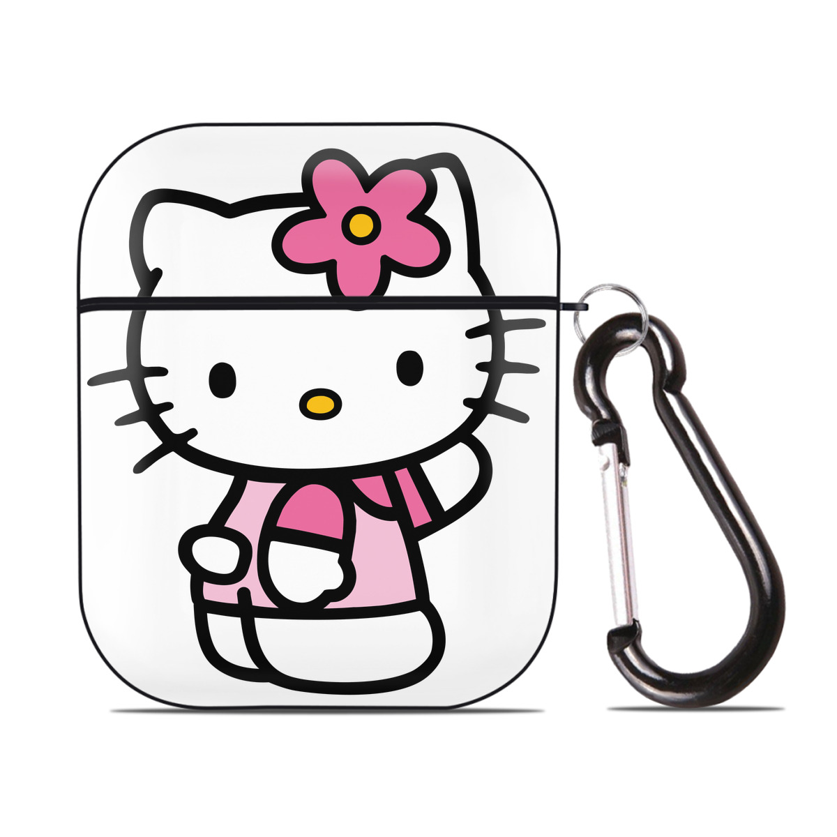 （画像用） Hello Kitty ハローキティ AirPods 第2世代保護ケース ハードシェル ブラック 耐衝撃・防指紋・カラビナ付き