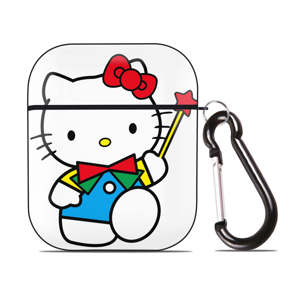 （画像用） Hello Kitty ハローキティ AirPods 第2世代保護ケース ハードシェル ブラック 耐衝撃・防指紋・カラビナ付き