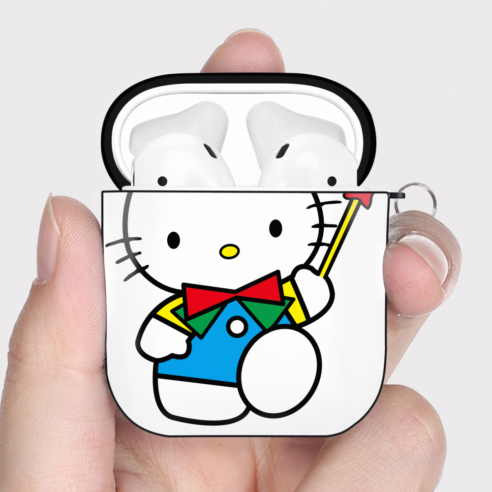 （画像用） Hello Kitty ハローキティ AirPods 第2世代保護ケース ハードシェル ブラック 耐衝撃・防指紋・カラビナ付き