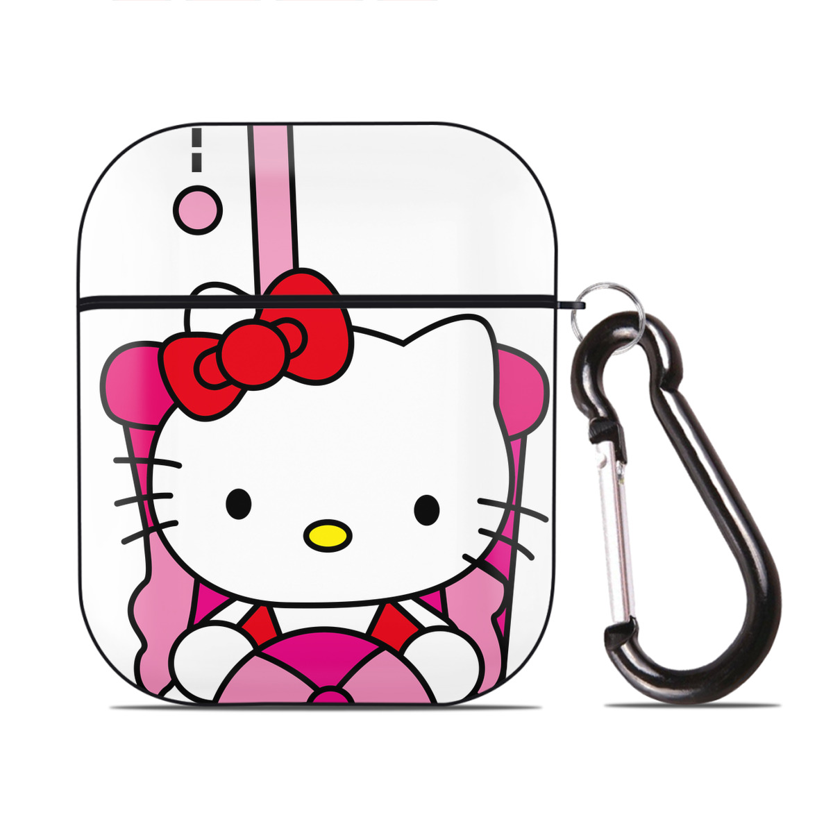 （画像用） Hello Kitty ハローキティ AirPods 第2世代保護ケース ハードシェル ブラック 耐衝撃・防指紋・カラビナ付き
