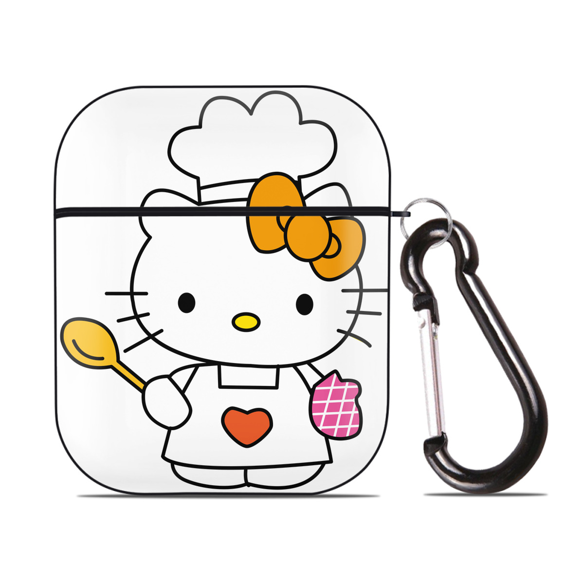 （画像用） Hello Kitty ハローキティ AirPods 第2世代保護ケース ハードシェル ブラック 耐衝撃・防指紋・カラビナ付き