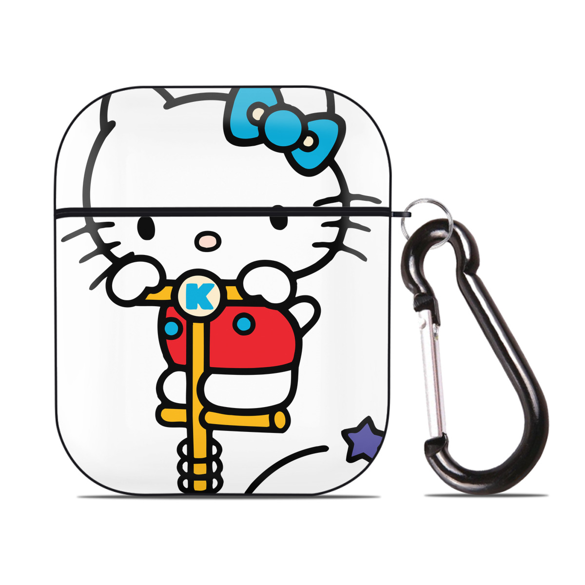 （画像用） Hello Kitty ハローキティ AirPods 第2世代保護ケース ハードシェル ブラック 耐衝撃・防指紋・カラビナ付き