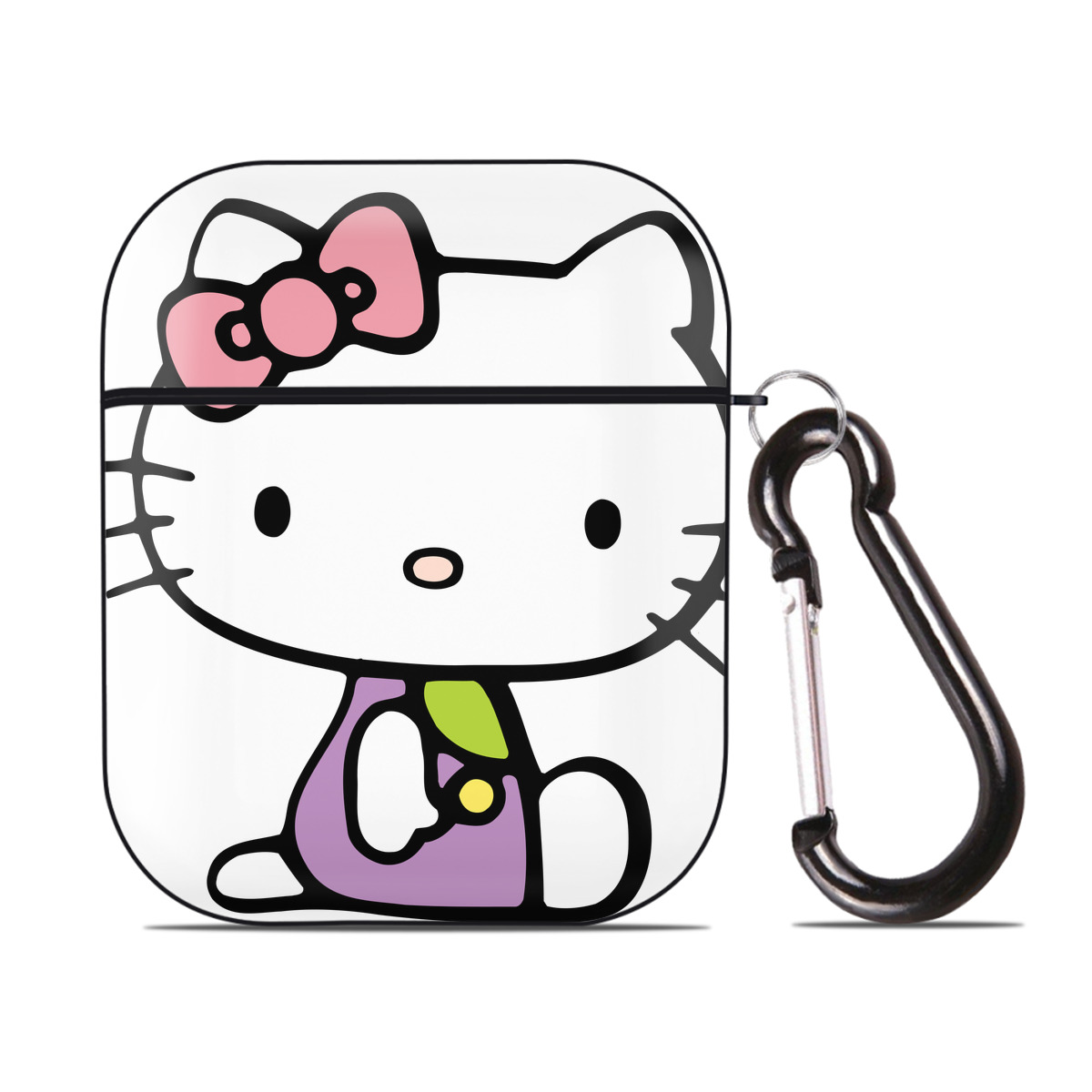 （画像用） Hello Kitty ハローキティ AirPods 第2世代保護ケース ハードシェル ブラック 耐衝撃・防指紋・カラビナ付き