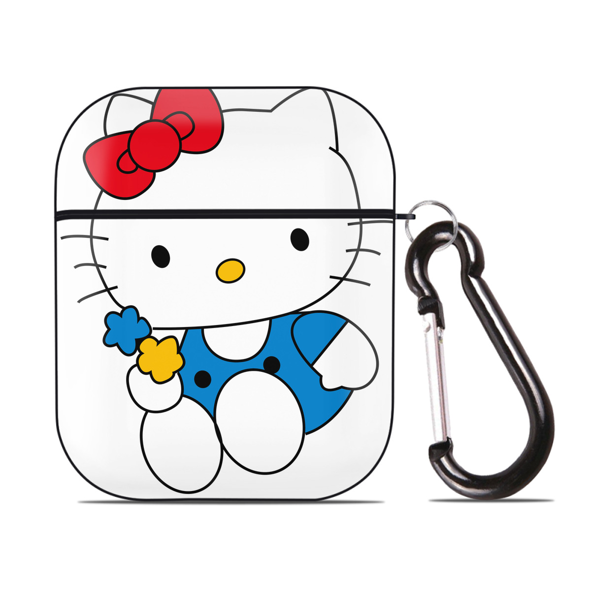 （画像用） Hello Kitty ハローキティ AirPods 第2世代保護ケース ハードシェル ブラック 耐衝撃・防指紋・カラビナ付き