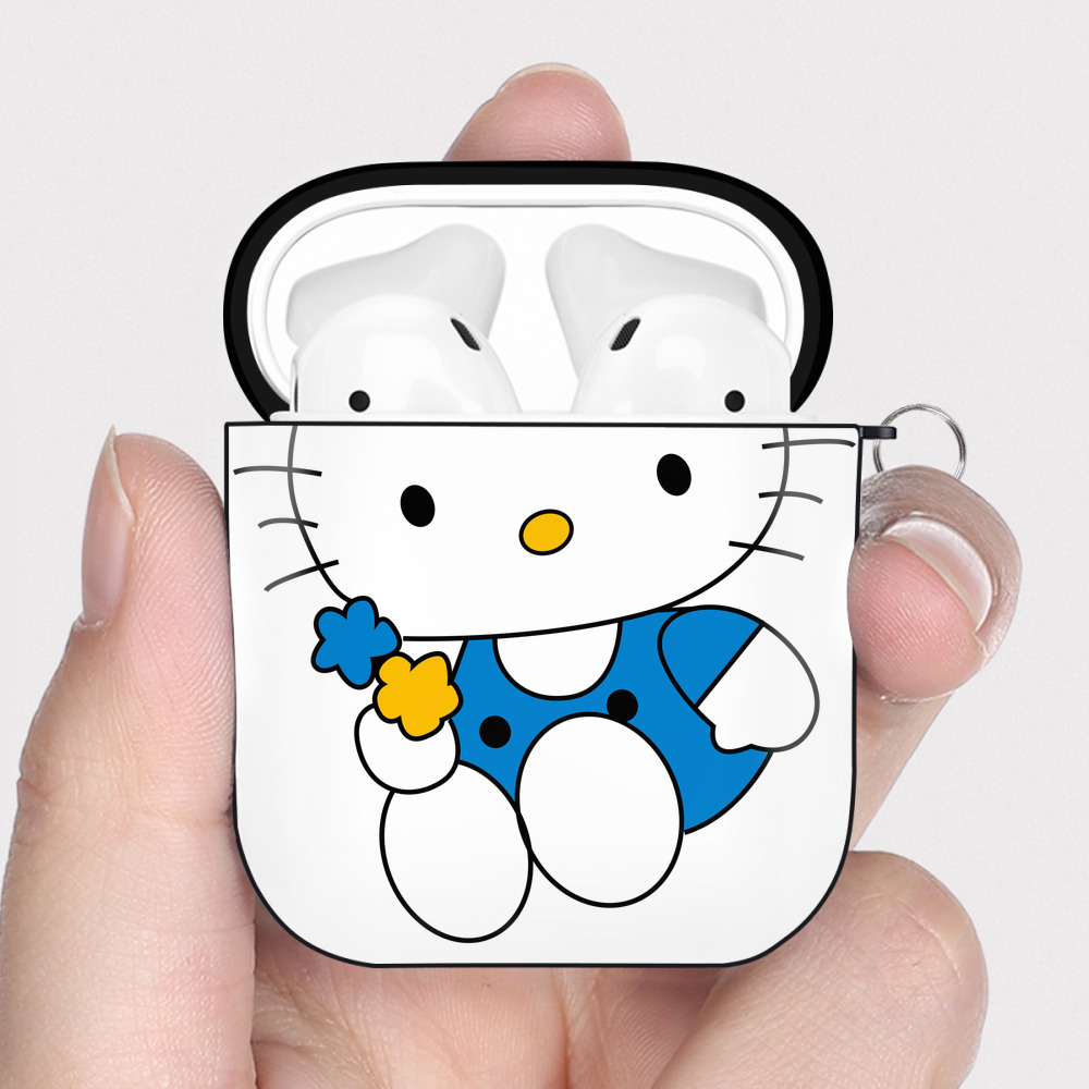 （画像用） Hello Kitty ハローキティ AirPods 第2世代保護ケース ハードシェル ブラック 耐衝撃・防指紋・カラビナ付き