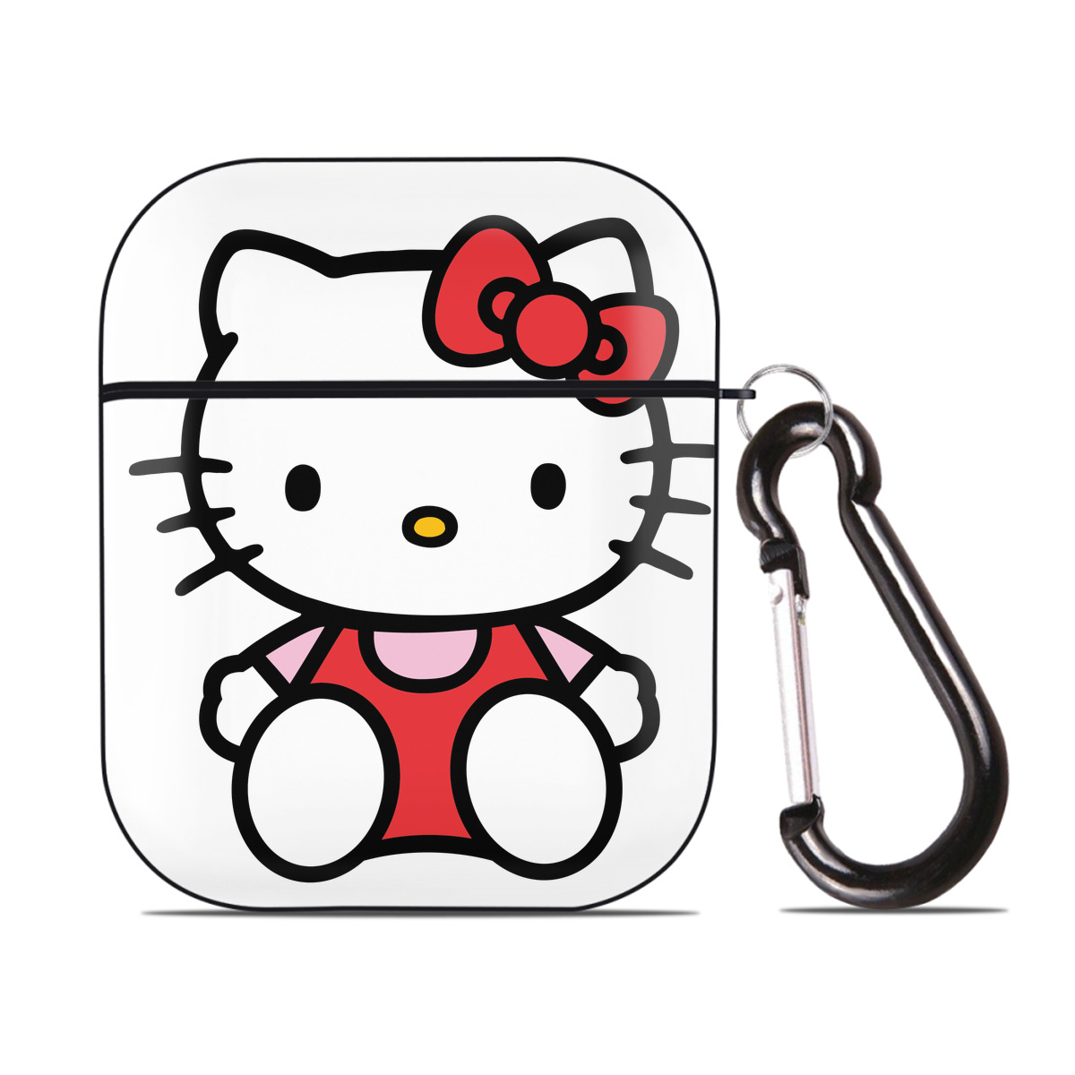 （画像用） Hello Kitty ハローキティ AirPods 第2世代保護ケース ハードシェル ブラック 耐衝撃・防指紋・カラビナ付き