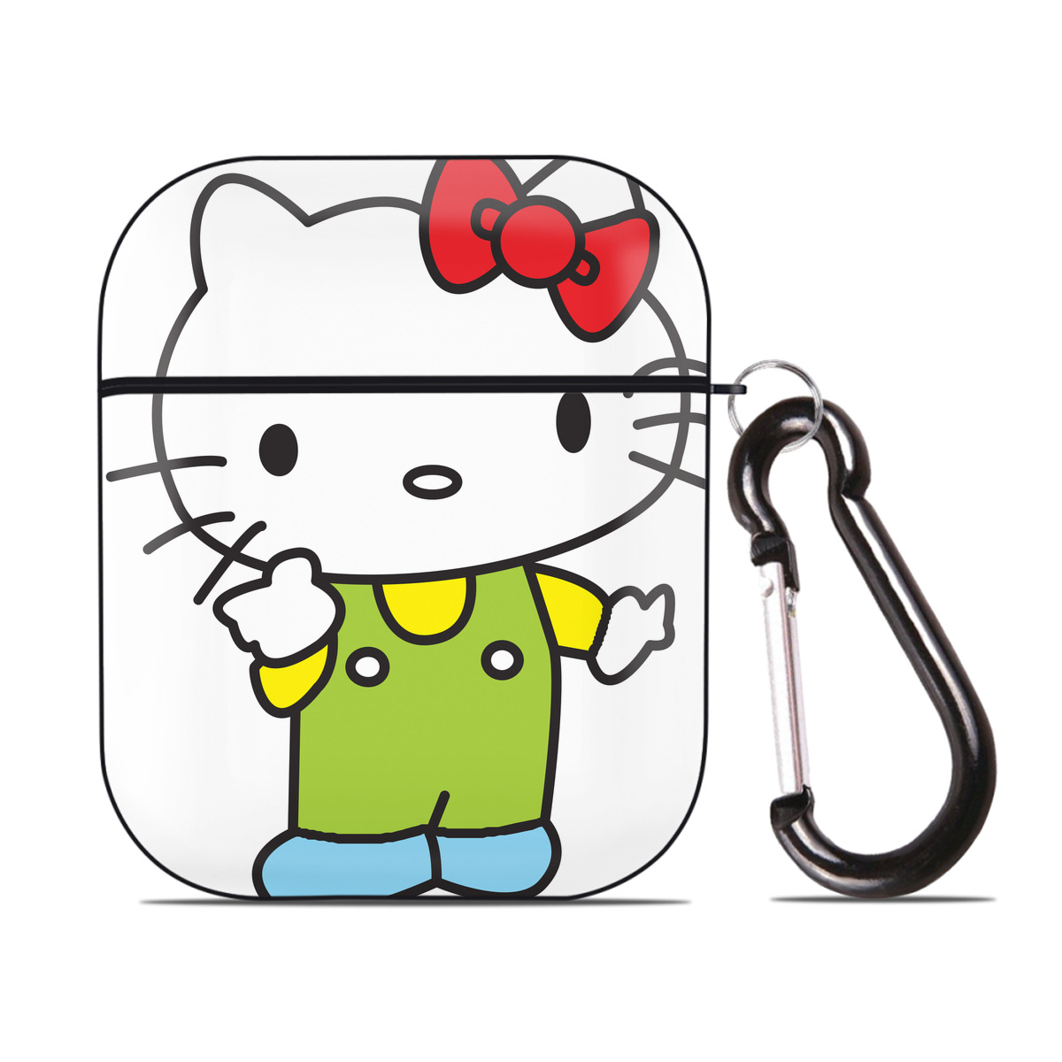 （画像用） Hello Kitty ハローキティ AirPods 第2世代保護ケース ハードシェル ブラック 耐衝撃・防指紋・カラビナ付き