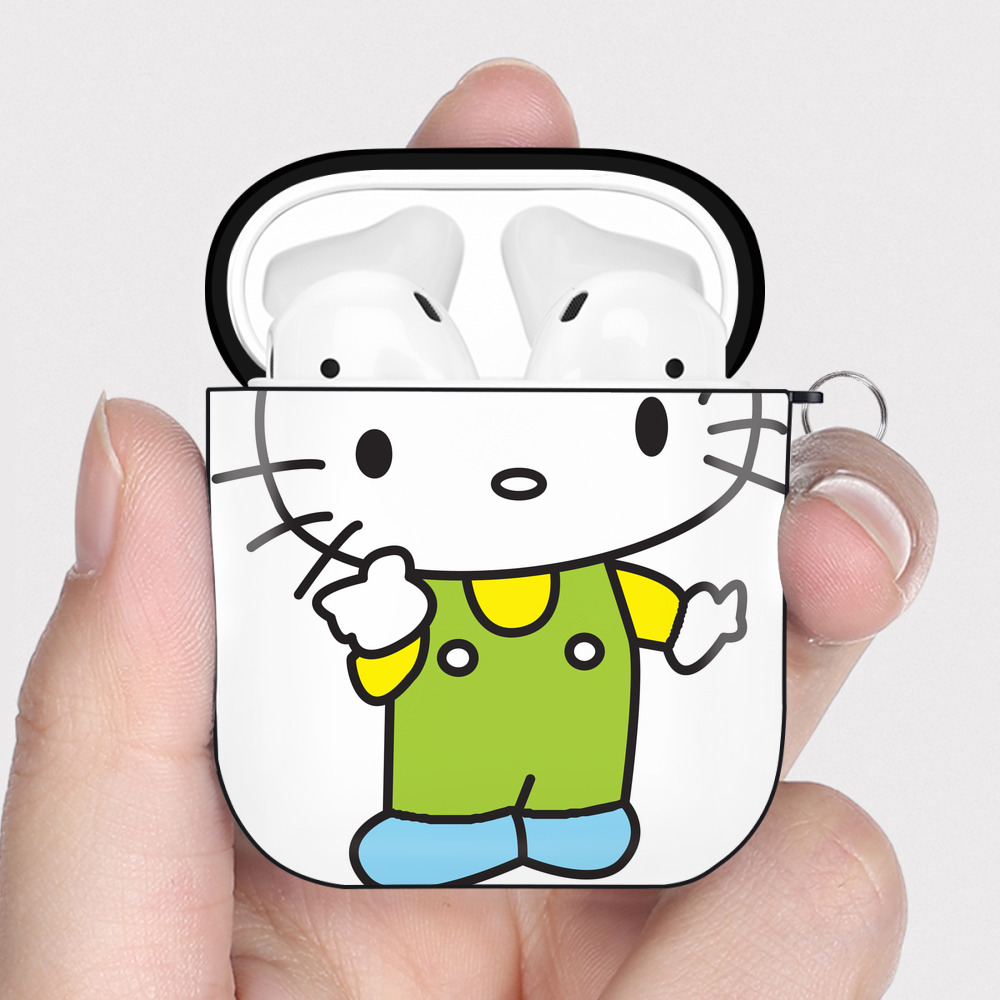 （画像用） Hello Kitty ハローキティ AirPods 第2世代保護ケース ハードシェル ブラック 耐衝撃・防指紋・カラビナ付き