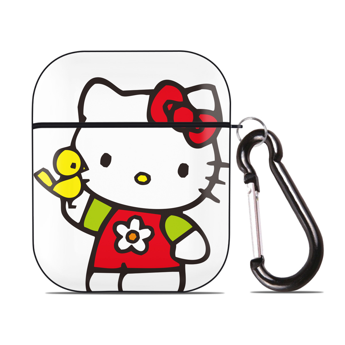 （画像用） Hello Kitty ハローキティ AirPods 第2世代保護ケース ハードシェル ブラック 耐衝撃・防指紋・カラビナ付き