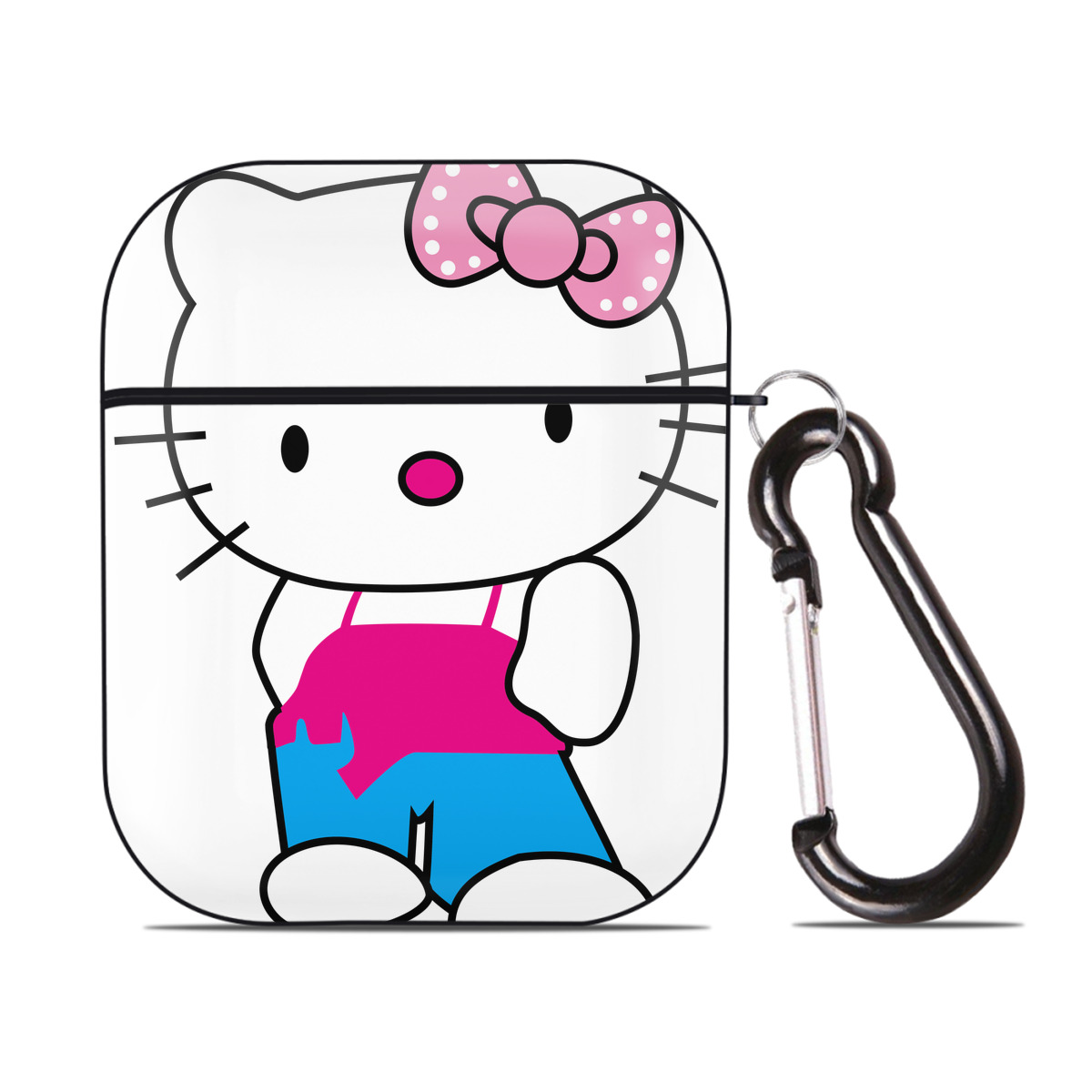 （画像用） Hello Kitty ハローキティ AirPods 第2世代保護ケース ハードシェル ブラック 耐衝撃・防指紋・カラビナ付き