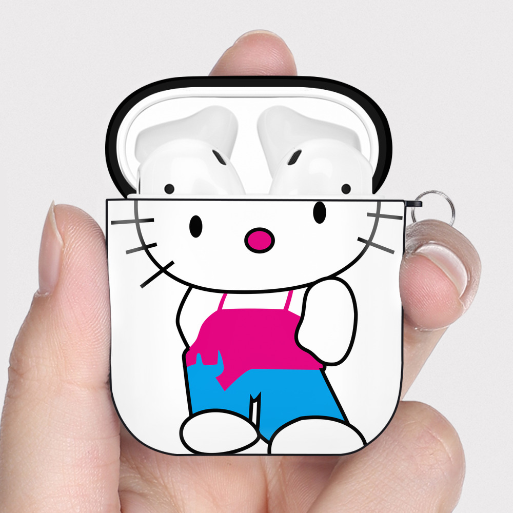 （画像用） Hello Kitty ハローキティ AirPods 第2世代保護ケース ハードシェル ブラック 耐衝撃・防指紋・カラビナ付き