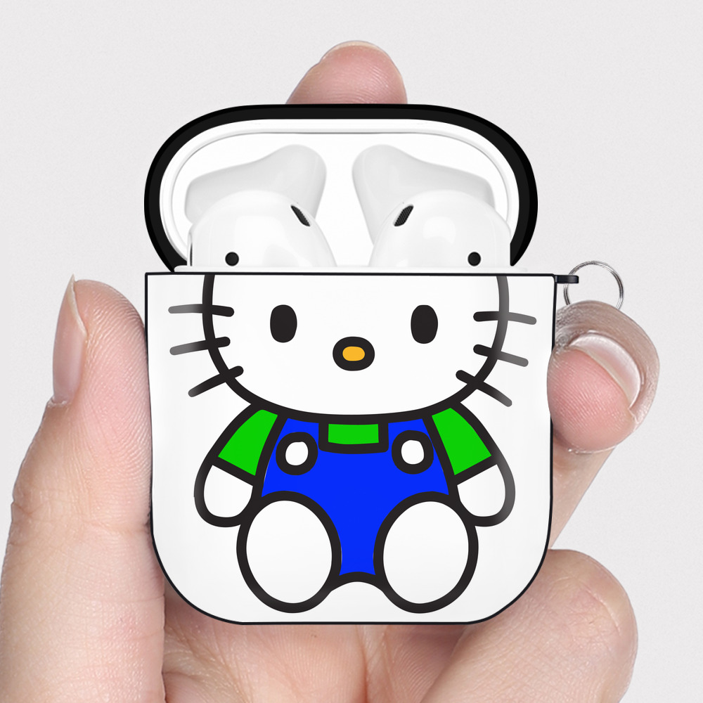 （画像用） Hello Kitty ハローキティ AirPods 第2世代保護ケース ハードシェル ブラック 耐衝撃・防指紋・カラビナ付き