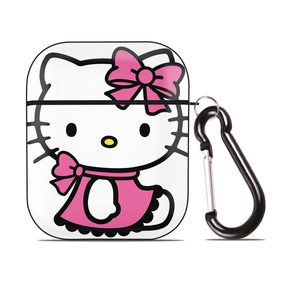 （画像用） Hello Kitty ハローキティ AirPods 第2世代保護ケース ハードシェル ブラック 耐衝撃・防指紋・カラビナ付き