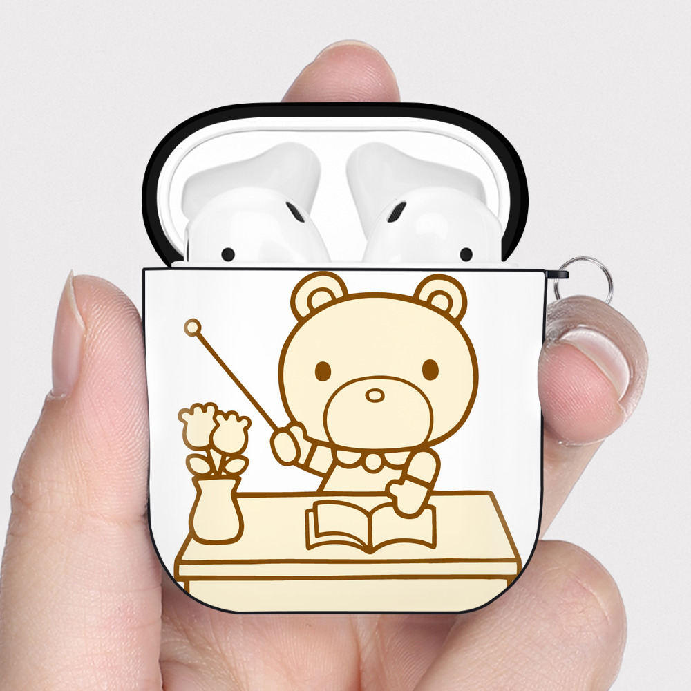 （画像用） Hello Kitty ハローキティ AirPods 第2世代保護ケース ハードシェル ブラック 耐衝撃・防指紋・カラビナ付き