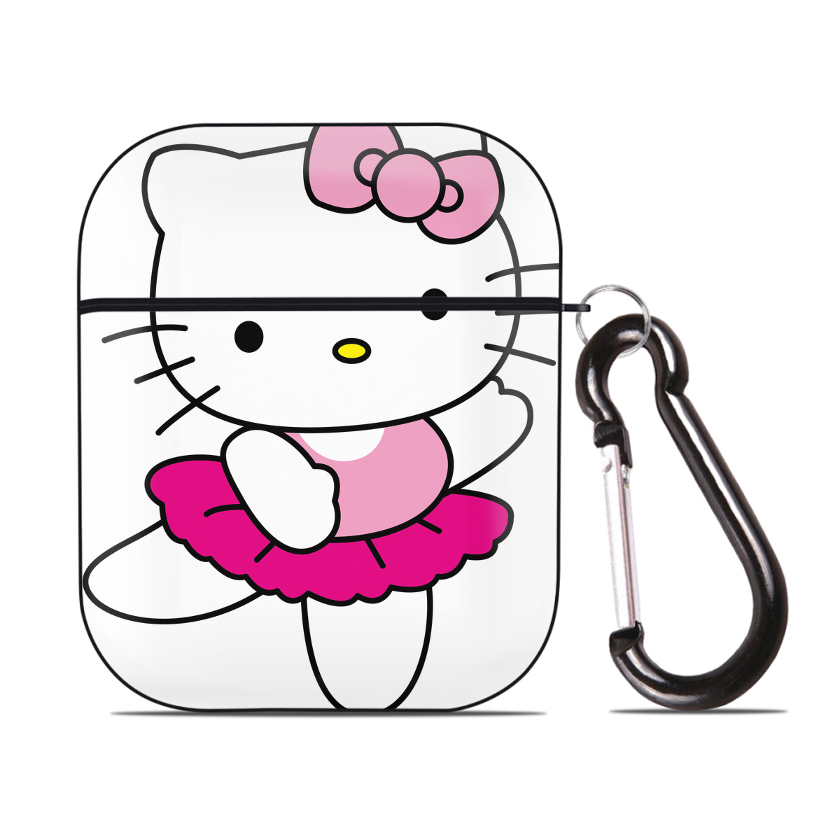 （画像用） Hello Kitty ハローキティ AirPods 第2世代保護ケース ハードシェル ブラック 耐衝撃・防指紋・カラビナ付き