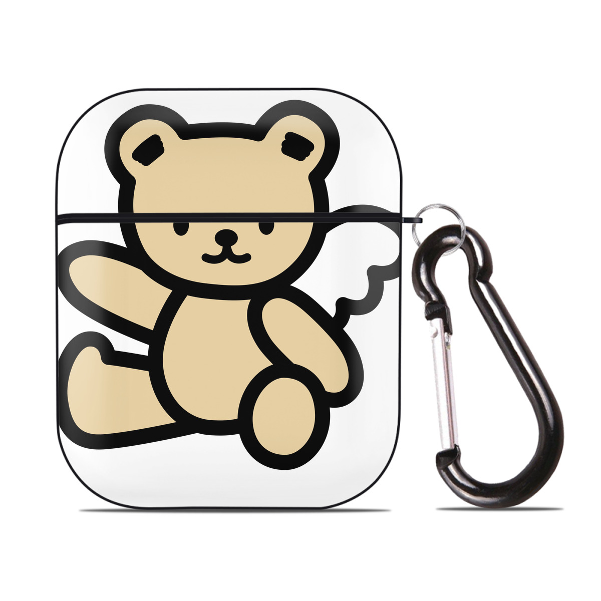 （画像用） Hello Kitty ハローキティ AirPods 第2世代保護ケース ハードシェル ブラック 耐衝撃・防指紋・カラビナ付き