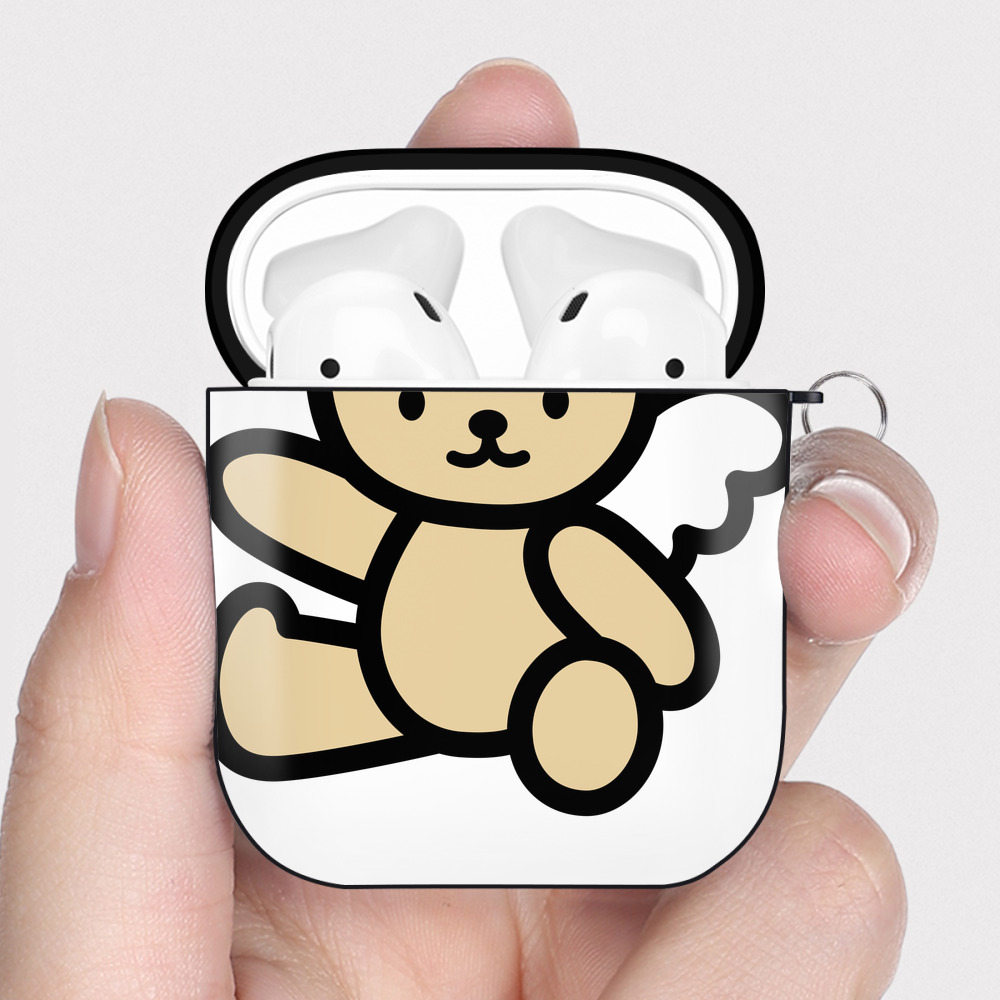 （画像用） Hello Kitty ハローキティ AirPods 第2世代保護ケース ハードシェル ブラック 耐衝撃・防指紋・カラビナ付き