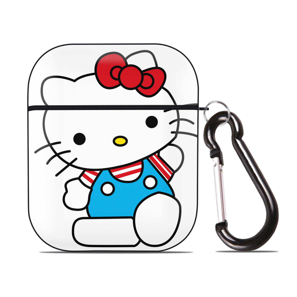 （画像用） Hello Kitty ハローキティ AirPods 第2世代保護ケース ハードシェル ブラック 耐衝撃・防指紋・カラビナ付き