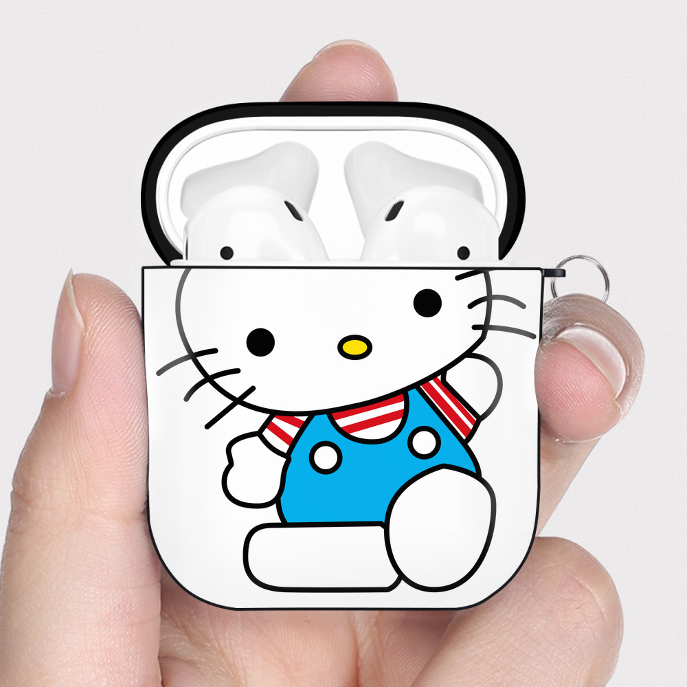 （画像用） Hello Kitty ハローキティ AirPods 第2世代保護ケース ハードシェル ブラック 耐衝撃・防指紋・カラビナ付き