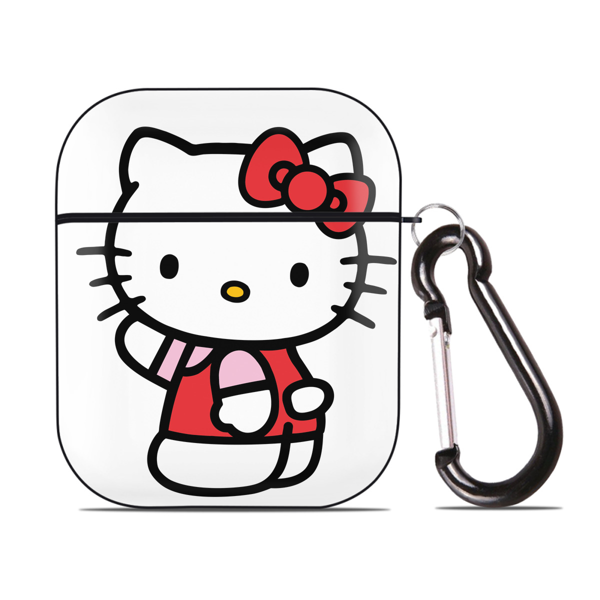 （画像用） Hello Kitty ハローキティ AirPods 第2世代保護ケース ハードシェル ブラック 耐衝撃・防指紋・カラビナ付き