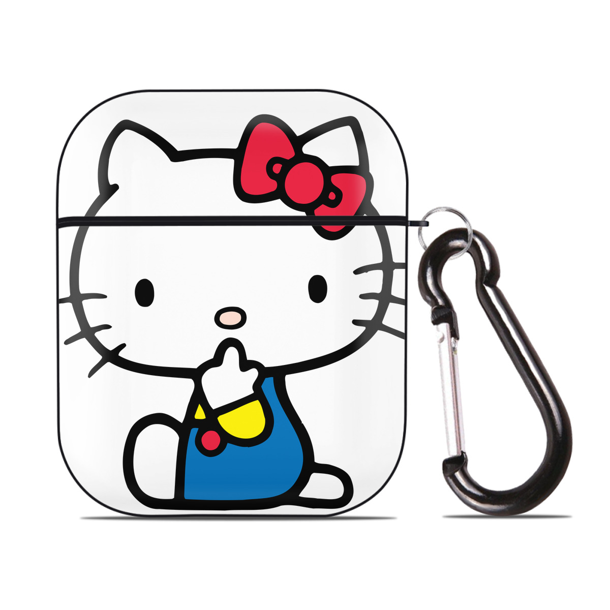 （画像用） Hello Kitty ハローキティ AirPods 第2世代保護ケース ハードシェル ブラック 耐衝撃・防指紋・カラビナ付き