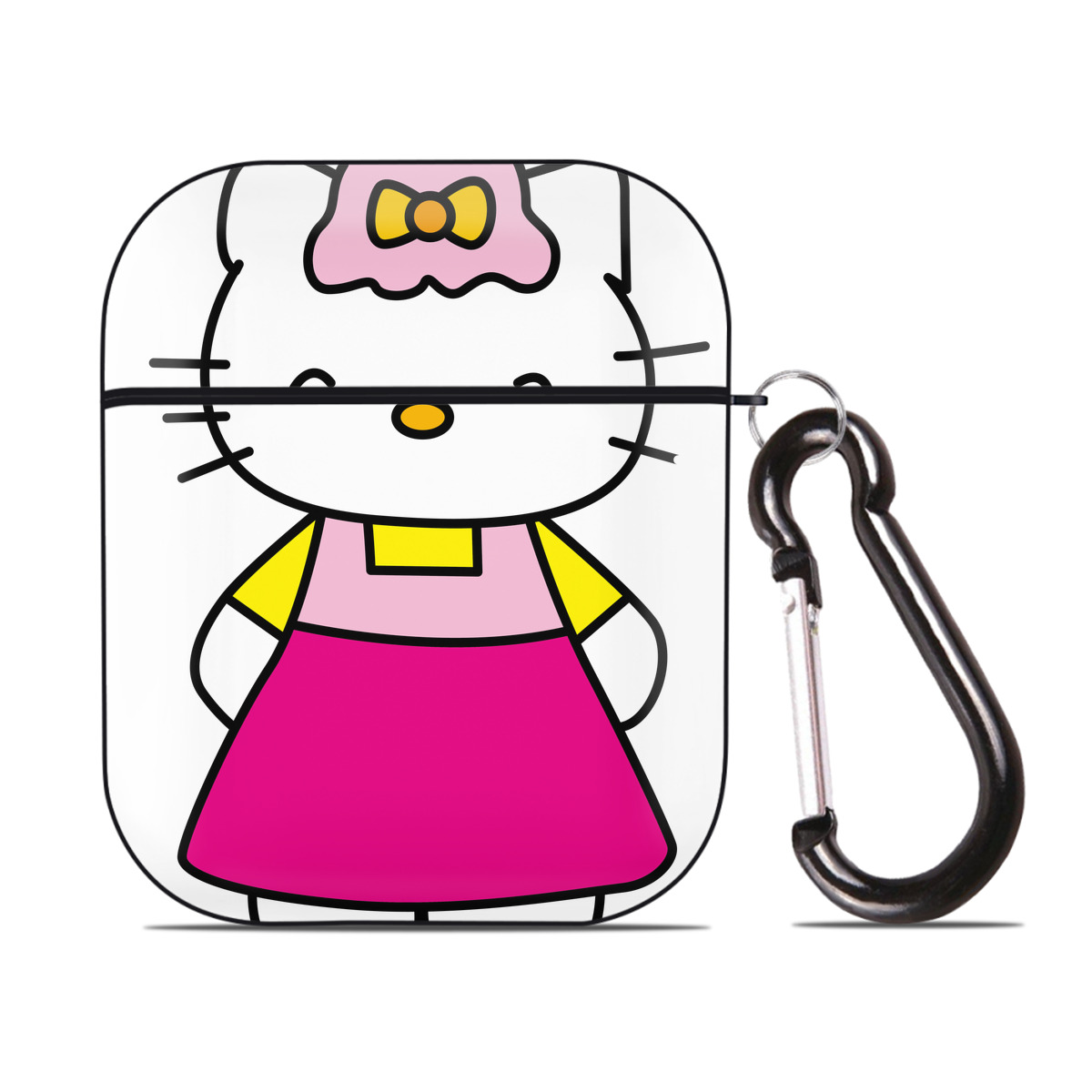 （画像用） Hello Kitty ハローキティ AirPods 第2世代保護ケース ハードシェル ブラック 耐衝撃・防指紋・カラビナ付き