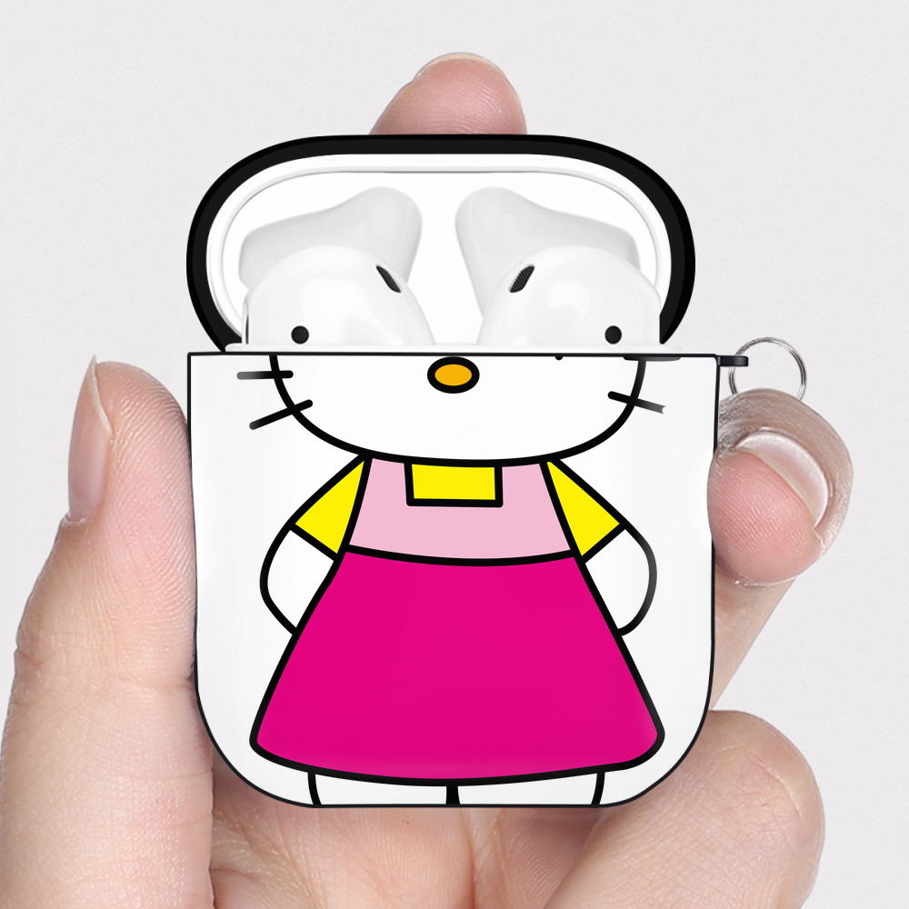 （画像用） Hello Kitty ハローキティ AirPods 第2世代保護ケース ハードシェル ブラック 耐衝撃・防指紋・カラビナ付き