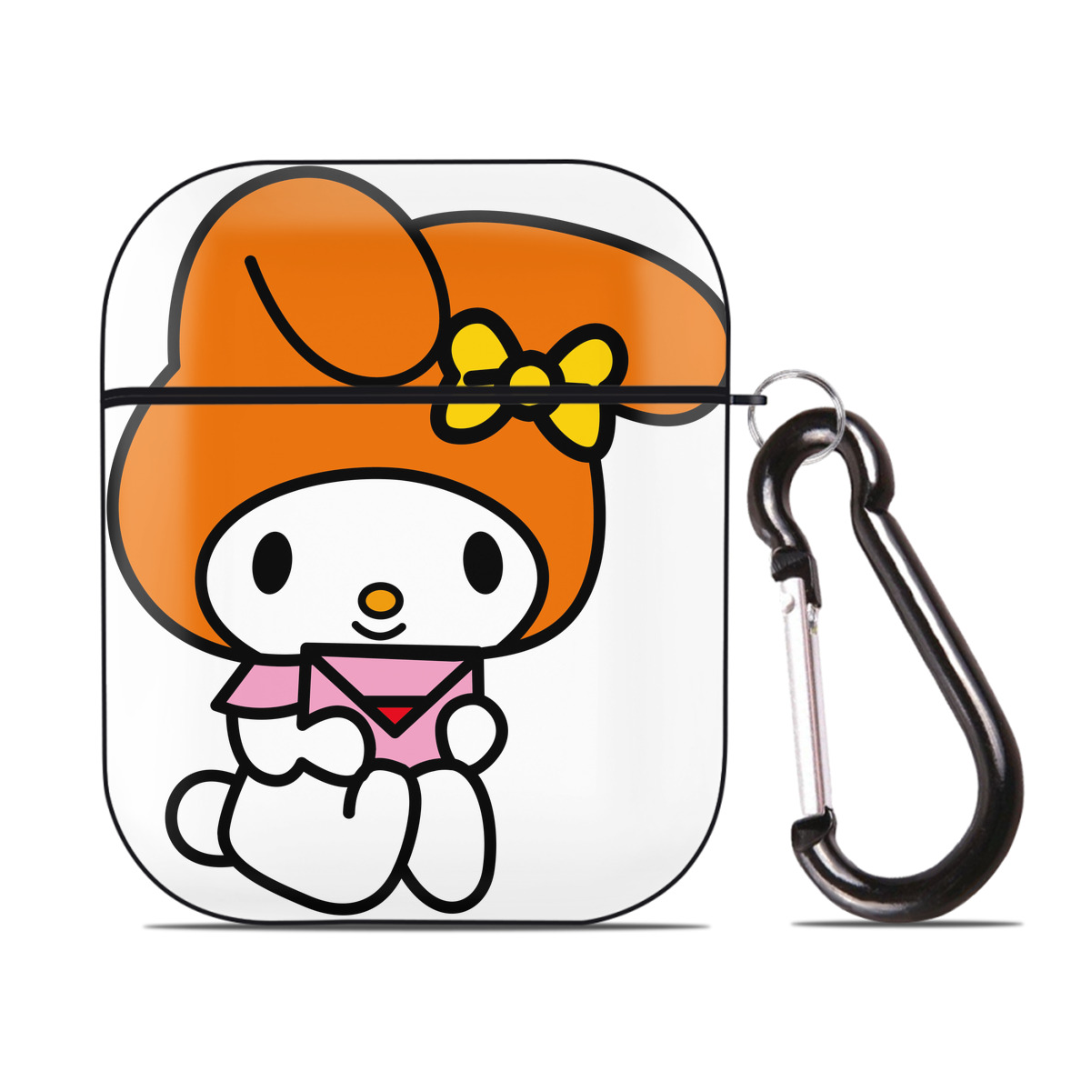 （画像用） Hello Kitty ハローキティ AirPods 第2世代保護ケース ハードシェル ブラック 耐衝撃・防指紋・カラビナ付き