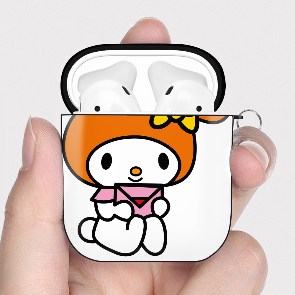 （画像用） Hello Kitty ハローキティ AirPods 第2世代保護ケース ハードシェル ブラック 耐衝撃・防指紋・カラビナ付き