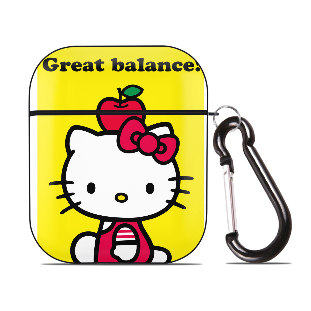 （画像用） Hello Kitty ハローキティ AirPods 第2世代保護ケース ハードシェル ブラック 耐衝撃・防指紋・カラビナ付き