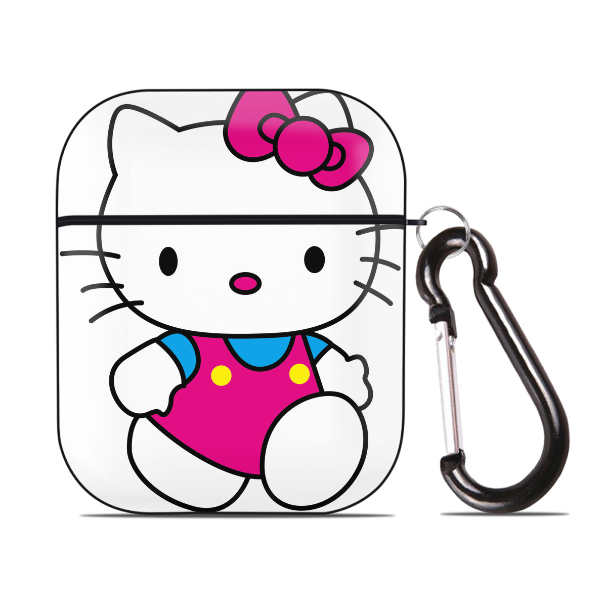 （画像用） Hello Kitty ハローキティ AirPods 第2世代保護ケース ハードシェル ブラック 耐衝撃・防指紋・カラビナ付き