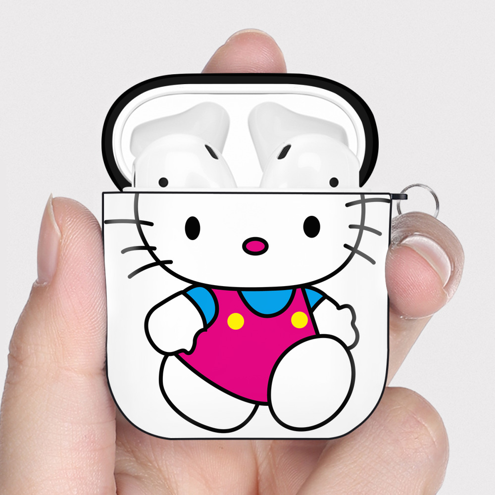 （画像用） Hello Kitty ハローキティ AirPods 第2世代保護ケース ハードシェル ブラック 耐衝撃・防指紋・カラビナ付き