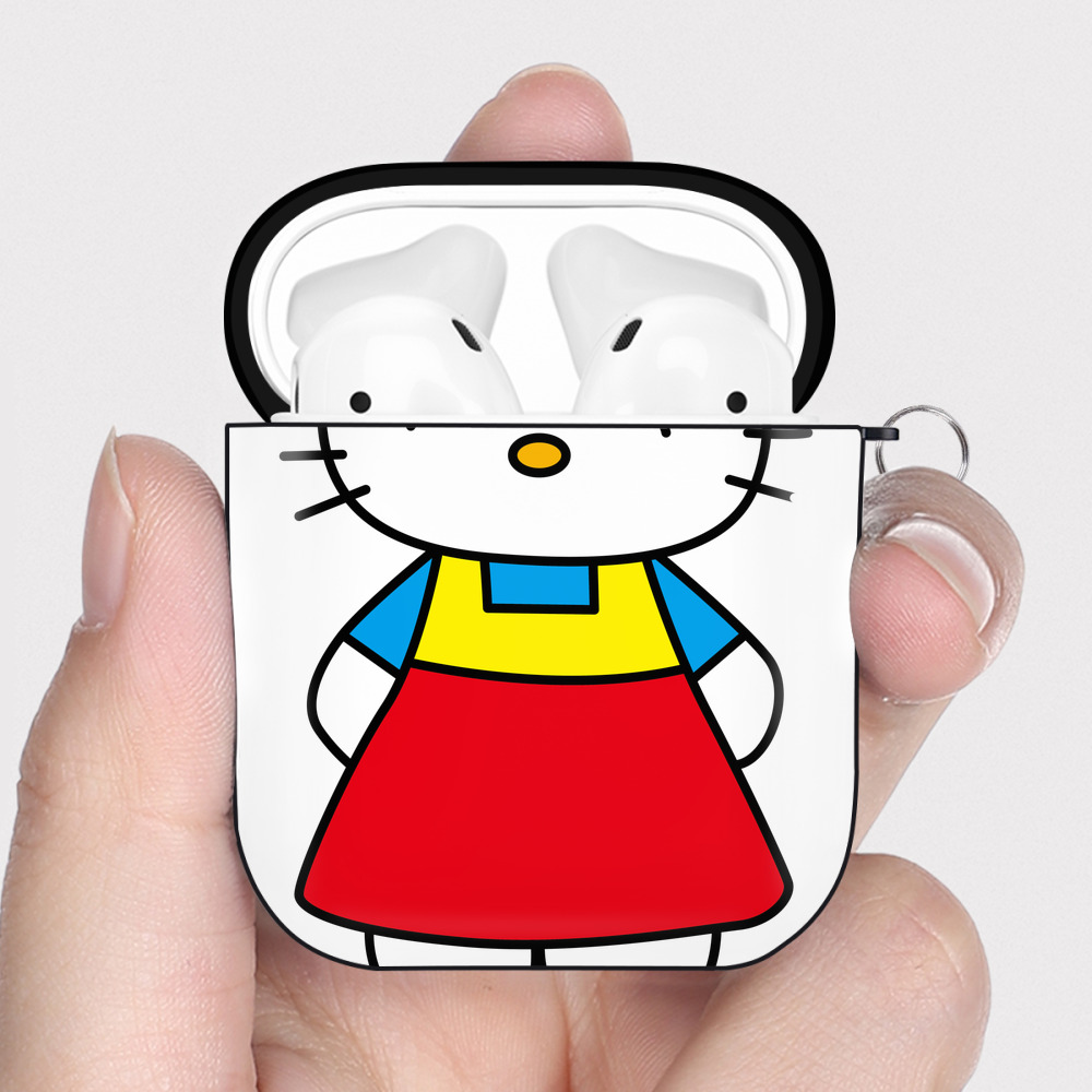 （画像用） Hello Kitty ハローキティ AirPods 第2世代保護ケース ハードシェル ブラック 耐衝撃・防指紋・カラビナ付き
