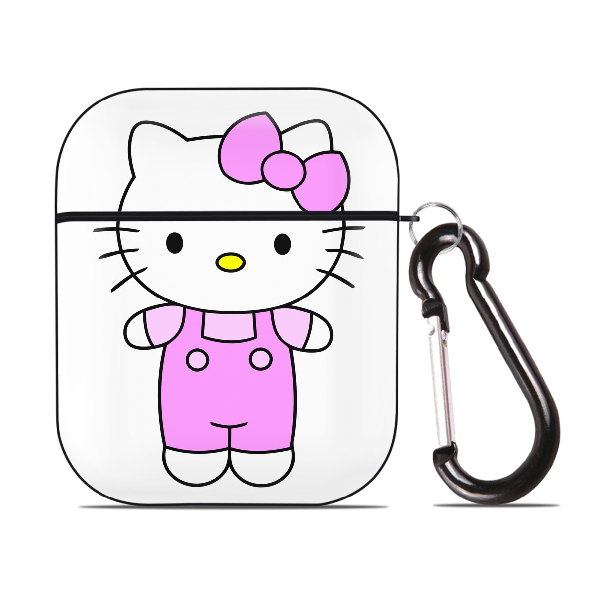 （画像用） Hello Kitty ハローキティ AirPods 第2世代保護ケース ハードシェル ブラック 耐衝撃・防指紋・カラビナ付き