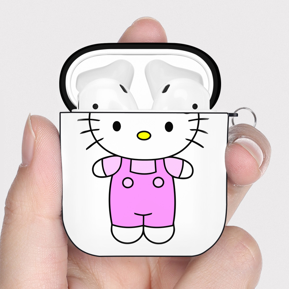 （画像用） Hello Kitty ハローキティ AirPods 第2世代保護ケース ハードシェル ブラック 耐衝撃・防指紋・カラビナ付き