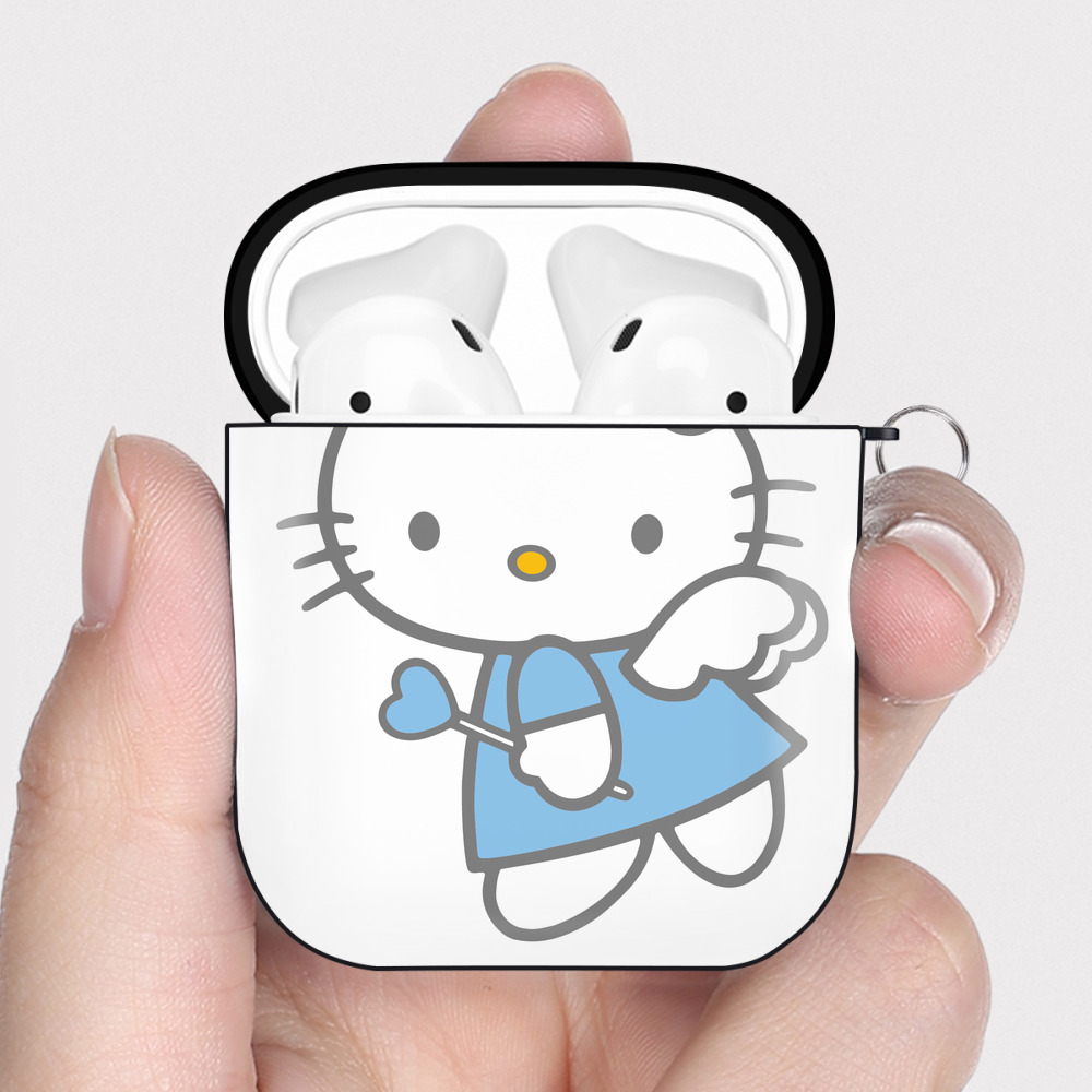 （画像用） Hello Kitty ハローキティ AirPods 第2世代保護ケース ハードシェル ブラック 耐衝撃・防指紋・カラビナ付き