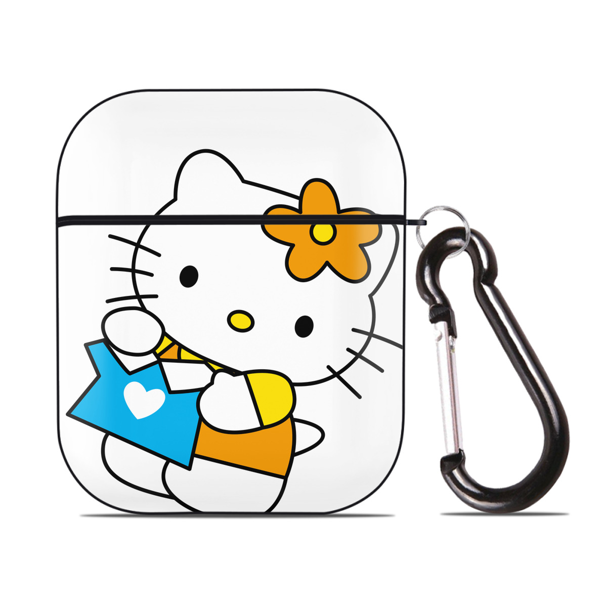 （画像用） Hello Kitty ハローキティ AirPods 第2世代保護ケース ハードシェル ブラック 耐衝撃・防指紋・カラビナ付き