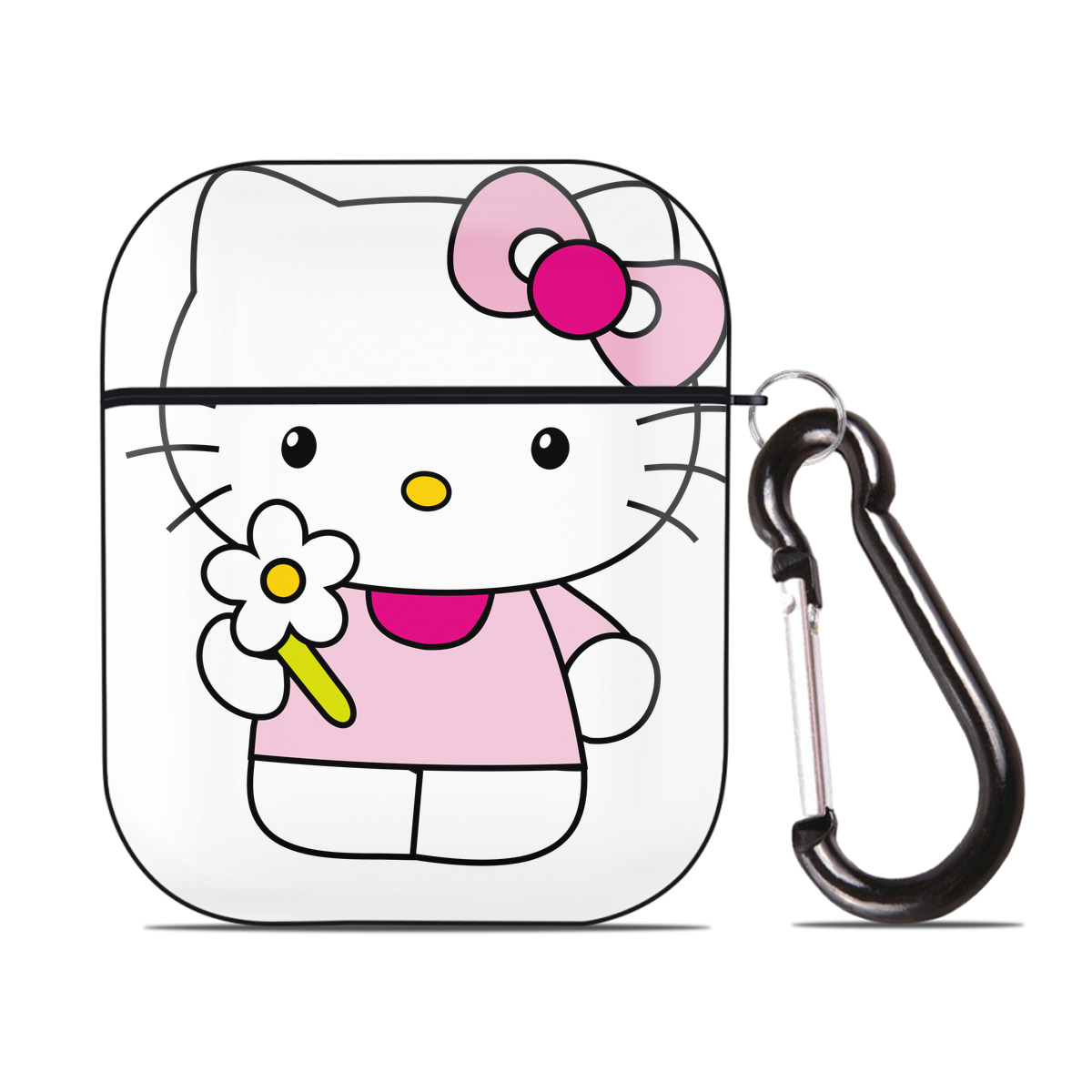 （画像用） Hello Kitty ハローキティ AirPods 第2世代保護ケース ハードシェル ブラック 耐衝撃・防指紋・カラビナ付き